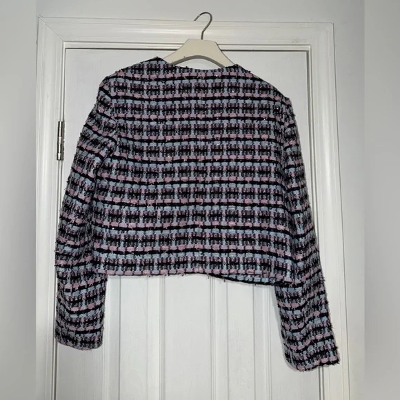 Ann Taylor Pink, Black & Light Blue Tweed Cropped Blazer - Picture 3 of 5